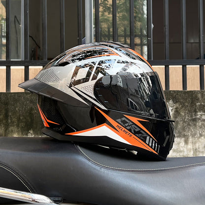 Orz3C Certified Motorcycle Helmet Men's and Women's Dual-Lens Full-Face Helmet Summer Personalized Tail Bluetooth Semi-Full Coverage