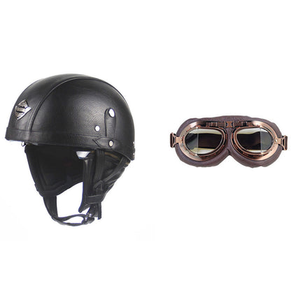 Cross-border Export Retro Personalized Helmet Lens with Label Motorcycle Half Helmet Scooter Cruise Leather Helmet Prince Helmet