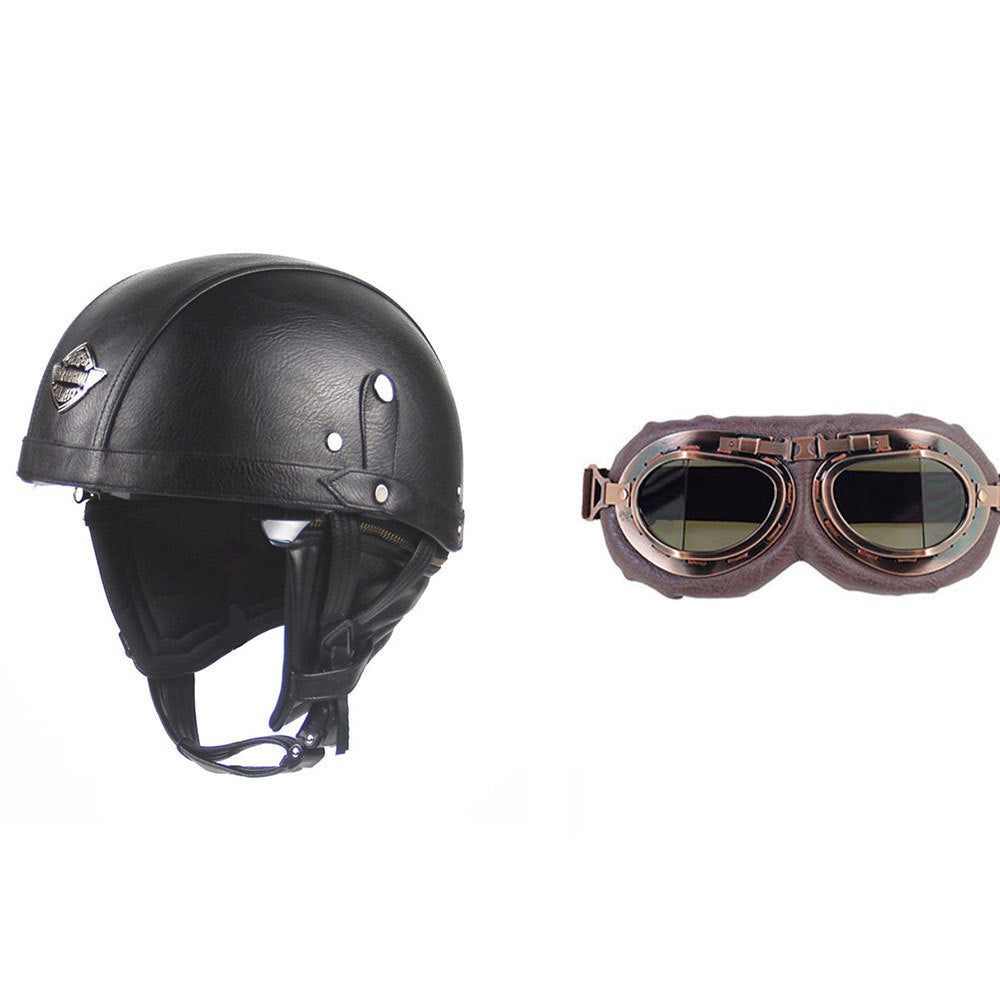 Cross-border Export Retro Personalized Helmet Lens with Label Motorcycle Half Helmet Scooter Cruise Leather Helmet Prince Helmet