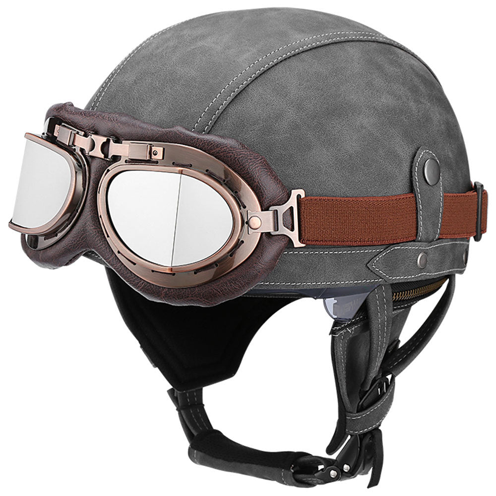 Cross-border Export Retro Personalized Helmet Lens with Label Motorcycle Half Helmet Scooter Cruise Leather Helmet Prince Helmet