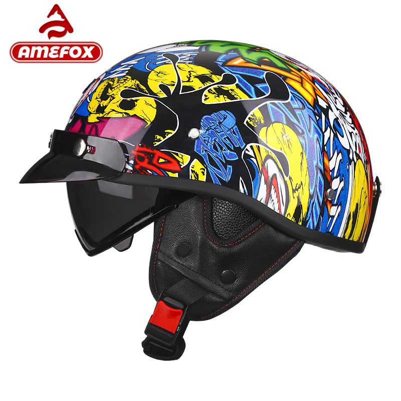 Manufacturer Wholesale 3C Certified Class a Motorcycle Retro Helmet Electric Vehicle Half Helmet Removable Ear Protection Water Transfer Printing