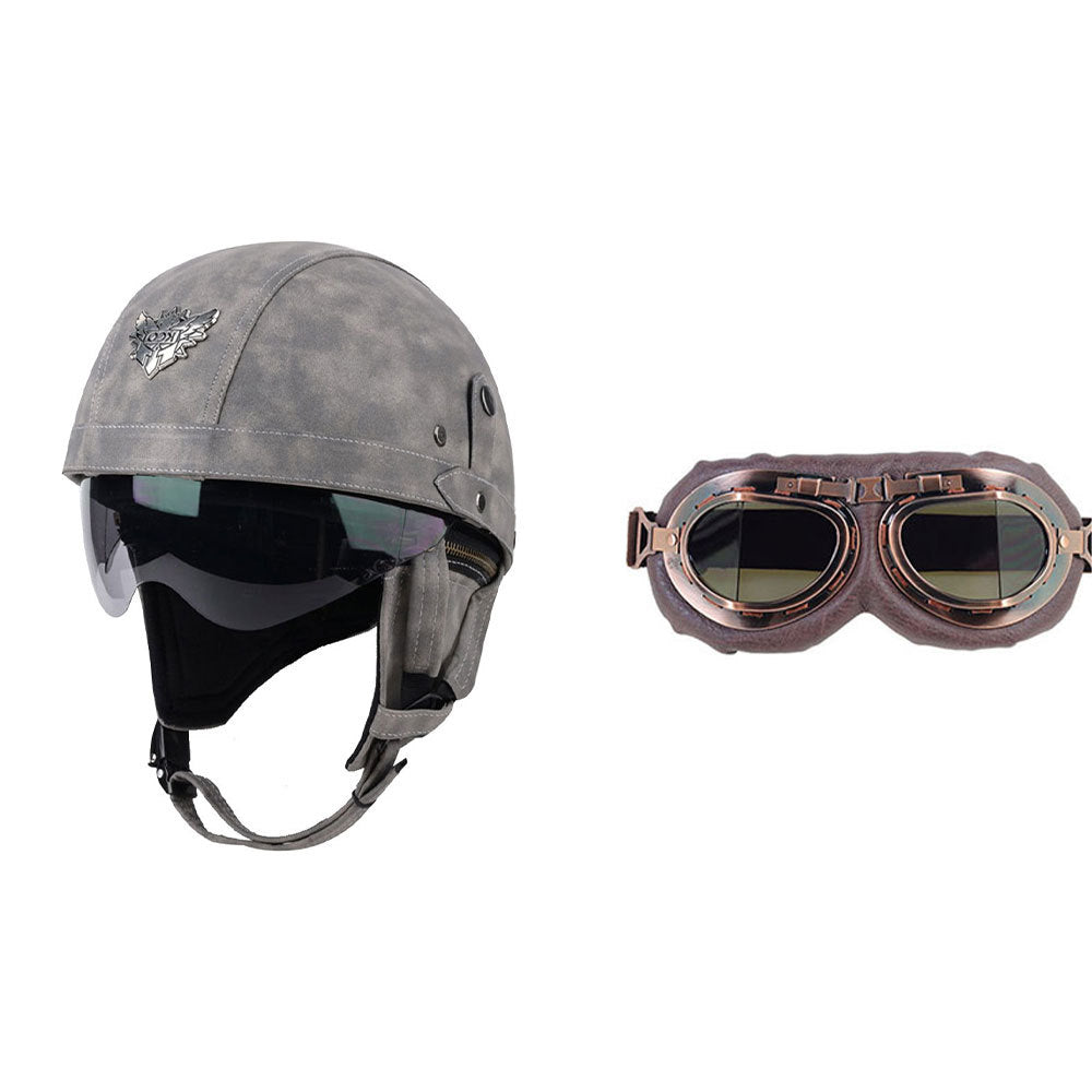 Cross-border Export Retro Personalized Helmet Lens with Label Motorcycle Half Helmet Scooter Cruise Leather Helmet Prince Helmet