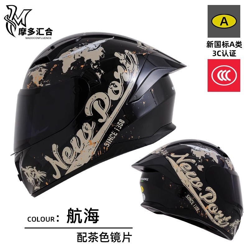 Motorcycle Helmet 3C Certified Bluetooth Men's and Women's All-Season Universal Personalized Electric Cruise Motorcycle Full-Coverage Full-Face Helmet
