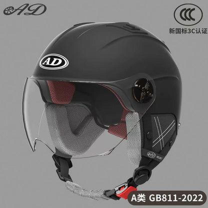 Ad Electric Motorcycle Helmet for Men and Women, Summer 3C Certified Half Helmet, Battery Car Safety Helmet, Sun Protection for Riding
