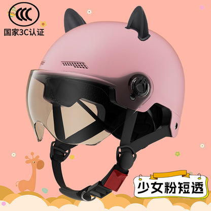 2024 New cat Ears Electric Vehicle Helmet 3c certified Men's and Women's Summer cycling Sunscreen Helmet Ready Direct Supply