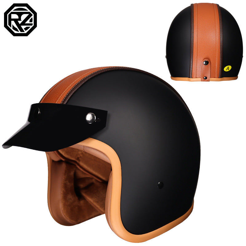 Orz Retro Helmet Motorcycle Safety Helmet High Color Value Pedal Motorcycle Three and a Half Helmet Men and Women Four Seasons