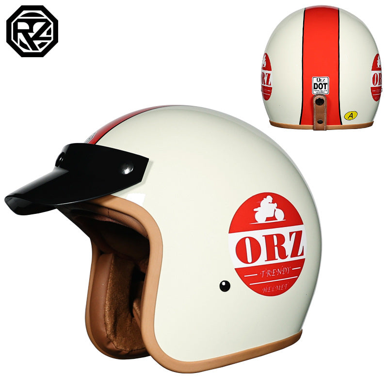 Orz Retro Helmet Motorcycle Safety Helmet High Color Value Pedal Motorcycle Three and a Half Helmet Men and Women Four Seasons
