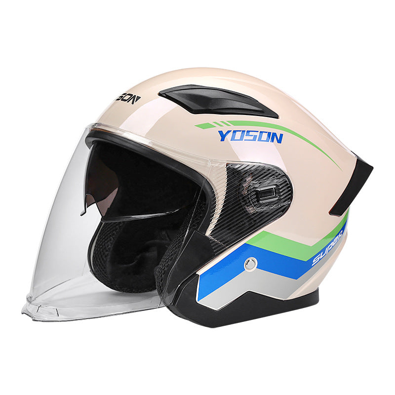 Double-Mirror National Standard Certified Helmet for Electric Vehicles, Unisex Half-Helmet for All Seasons, Safety Helmet for Riding Motorcycles