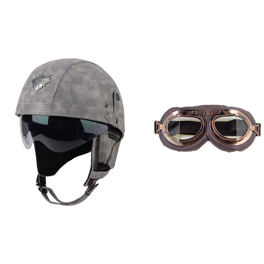 Cross-border Export Retro Personalized Helmet Lens with Label Motorcycle Half Helmet Scooter Cruise Leather Helmet Prince Helmet