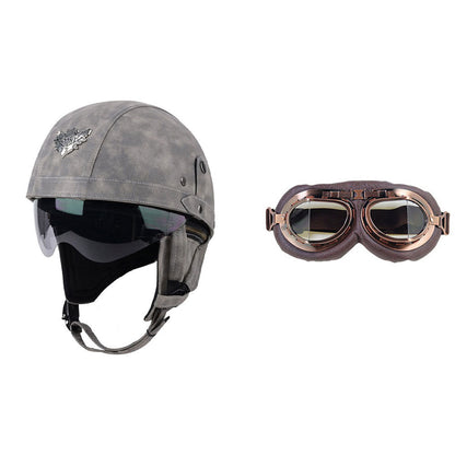 Cross-border Export Retro Personalized Helmet Lens with Label Motorcycle Half Helmet Scooter Cruise Leather Helmet Prince Helmet