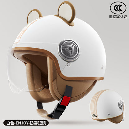 3C Certified Helmet for Women, Electric Vehicle, Men's Motorcycle, All-Season Half Helmet, Winter Warm and Anti-Fog Retro Helmet