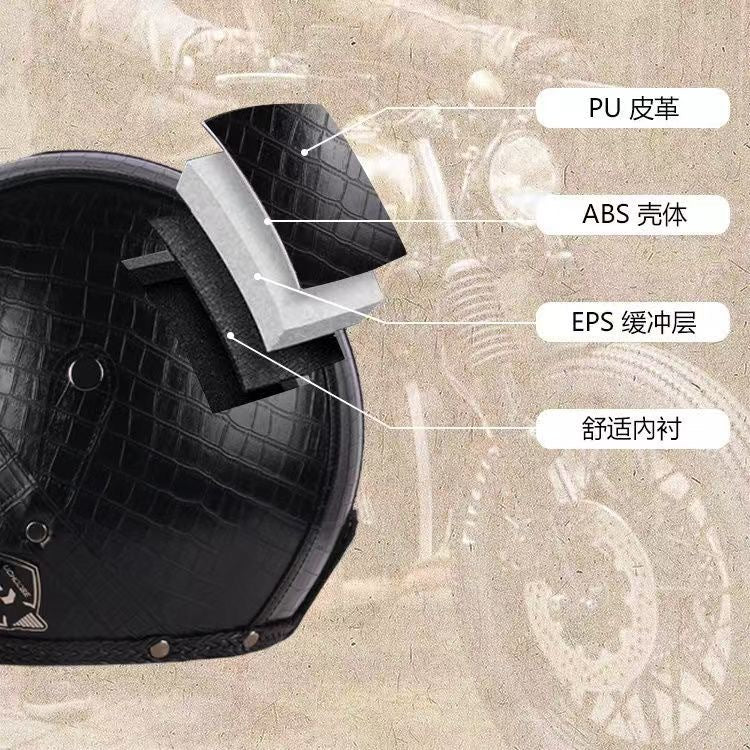 Four Seasons Retro Harley Helmet Leather Electric Vehicle 3/4 Half Helmet Big Turtle King Scooter Motorcycle Helmet