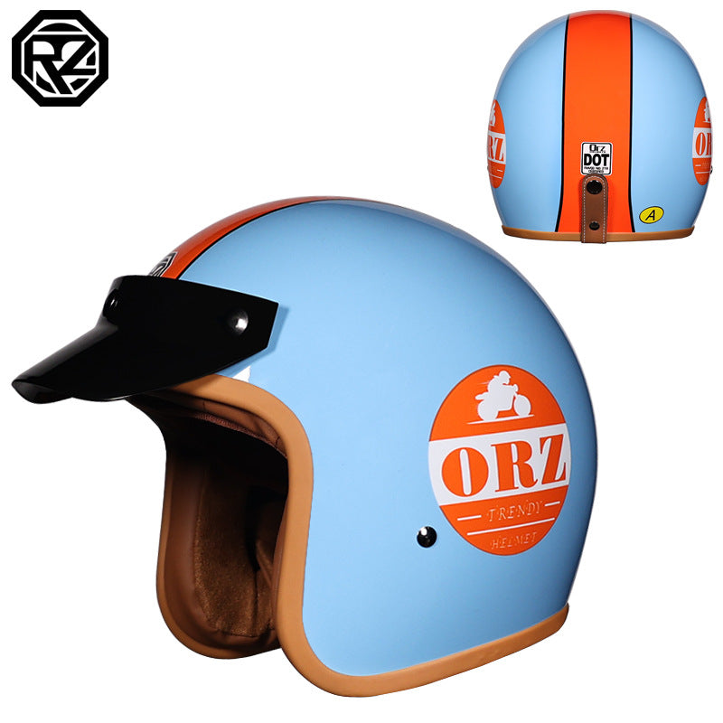 Orz Retro Helmet Motorcycle Safety Helmet High Color Value Pedal Motorcycle Three and a Half Helmet Men and Women Four Seasons