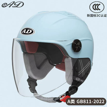 Ad Electric Motorcycle Helmet for Men and Women, Summer 3C Certified Half Helmet, Battery Car Safety Helmet, Sun Protection for Riding