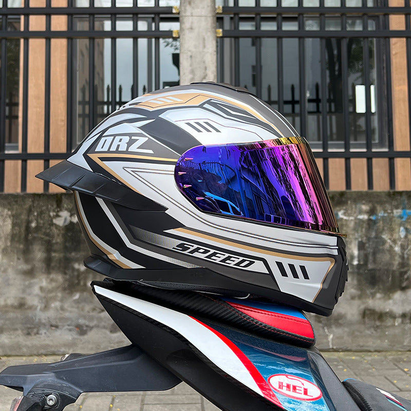 Orz3C Certified Motorcycle Helmet Men's and Women's Dual-Lens Full-Face Helmet Summer Personalized Tail Bluetooth Semi-Full Coverage
