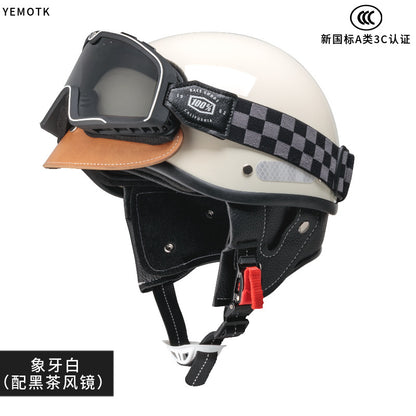 Electric Motorcycle Helmet for Women and Men, Japanese Retro Style, Cruiser Motorcycle Half Helmet, Summer 3C Certified Internet Celebrity Helmet