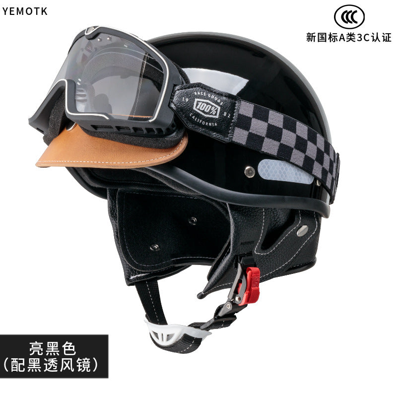 Electric Motorcycle Helmet for Women and Men, Japanese Retro Style, Cruiser Motorcycle Half Helmet, Summer 3C Certified Internet Celebrity Helmet
