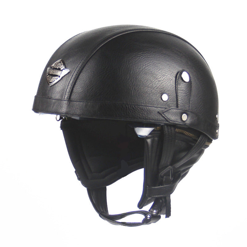 Cross-border Export Retro Personalized Helmet Lens with Label Motorcycle Half Helmet Scooter Cruise Leather Helmet Prince Helmet