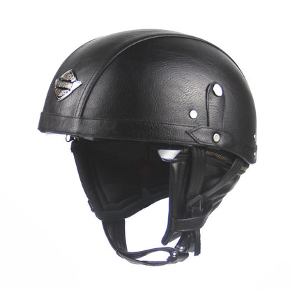 Cross-border Export Retro Personalized Helmet Lens with Label Motorcycle Half Helmet Scooter Cruise Leather Helmet Prince Helmet