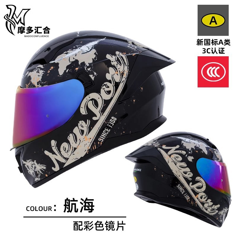 Motorcycle Helmet 3C Certified Bluetooth Men's and Women's All-Season Universal Personalized Electric Cruise Motorcycle Full-Coverage Full-Face Helmet