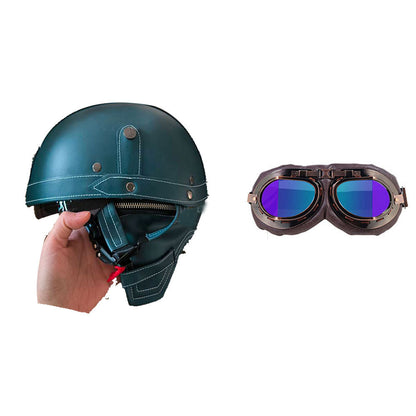Cross-border Export Retro Personalized Helmet Lens with Label Motorcycle Half Helmet Scooter Cruise Leather Helmet Prince Helmet