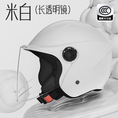3C Certified Helmet for Women, Electric Vehicle, Men's Motorcycle, All-Season Half Helmet, Winter Warm and Anti-Fog Retro Helmet