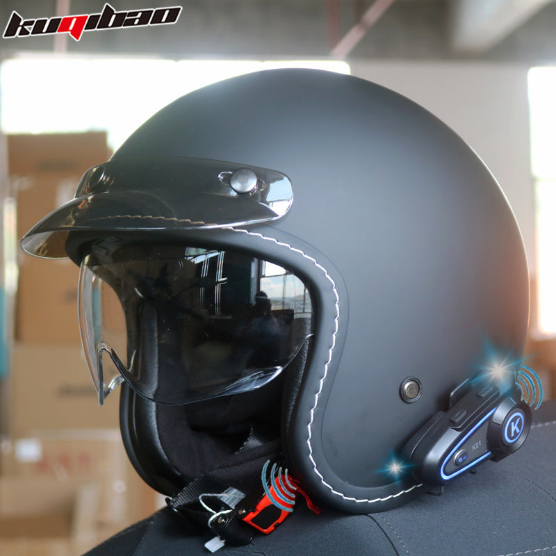 Cool Qibao Motorcycle Helmet Intercom Bluetooth Half Helmet for Men and Women Electric Retro Half Helmet for All Seasons 3C Certified