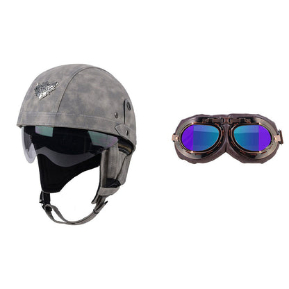 Cross-border Export Retro Personalized Helmet Lens with Label Motorcycle Half Helmet Scooter Cruise Leather Helmet Prince Helmet