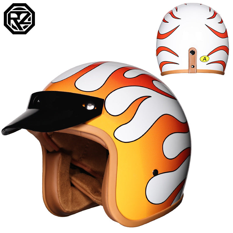 Orz Retro Helmet Motorcycle Safety Helmet High Color Value Pedal Motorcycle Three and a Half Helmet Men and Women Four Seasons