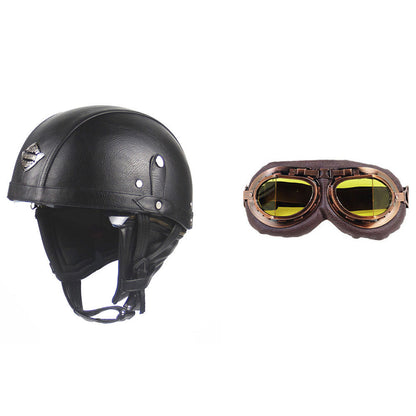 Cross-border Export Retro Personalized Helmet Lens with Label Motorcycle Half Helmet Scooter Cruise Leather Helmet Prince Helmet