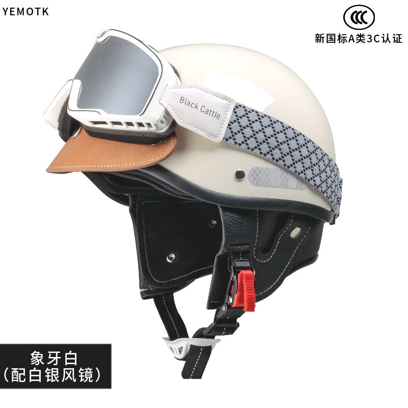 Electric Motorcycle Helmet for Women and Men, Japanese Retro Style, Cruiser Motorcycle Half Helmet, Summer 3C Certified Internet Celebrity Helmet