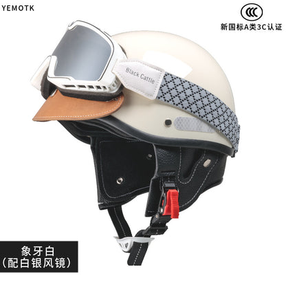 Electric Motorcycle Helmet for Women and Men, Japanese Retro Style, Cruiser Motorcycle Half Helmet, Summer 3C Certified Internet Celebrity Helmet