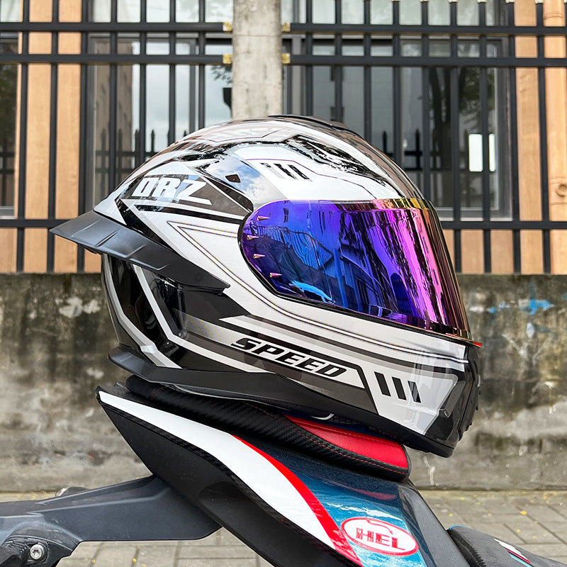 Orz3C Certified Motorcycle Helmet Men's and Women's Dual-Lens Full-Face Helmet Summer Personalized Tail Bluetooth Semi-Full Coverage