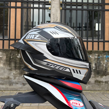 Orz3C Certified Motorcycle Helmet Men's and Women's Dual-Lens Full-Face Helmet Summer Personalized Tail Bluetooth Semi-Full Coverage