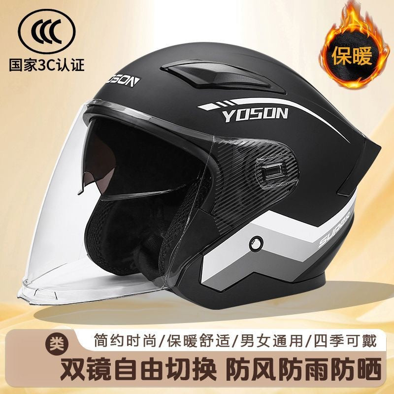Double-Mirror National Standard Certified Helmet for Electric Vehicles, Unisex Half-Helmet for All Seasons, Safety Helmet for Riding Motorcycles