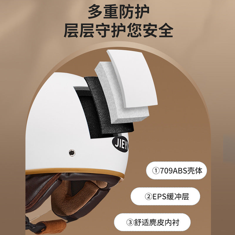 3C Certified Helmet for Women, Electric Vehicle, Men's Motorcycle, All-Season Half Helmet, Winter Warm and Anti-Fog Retro Helmet