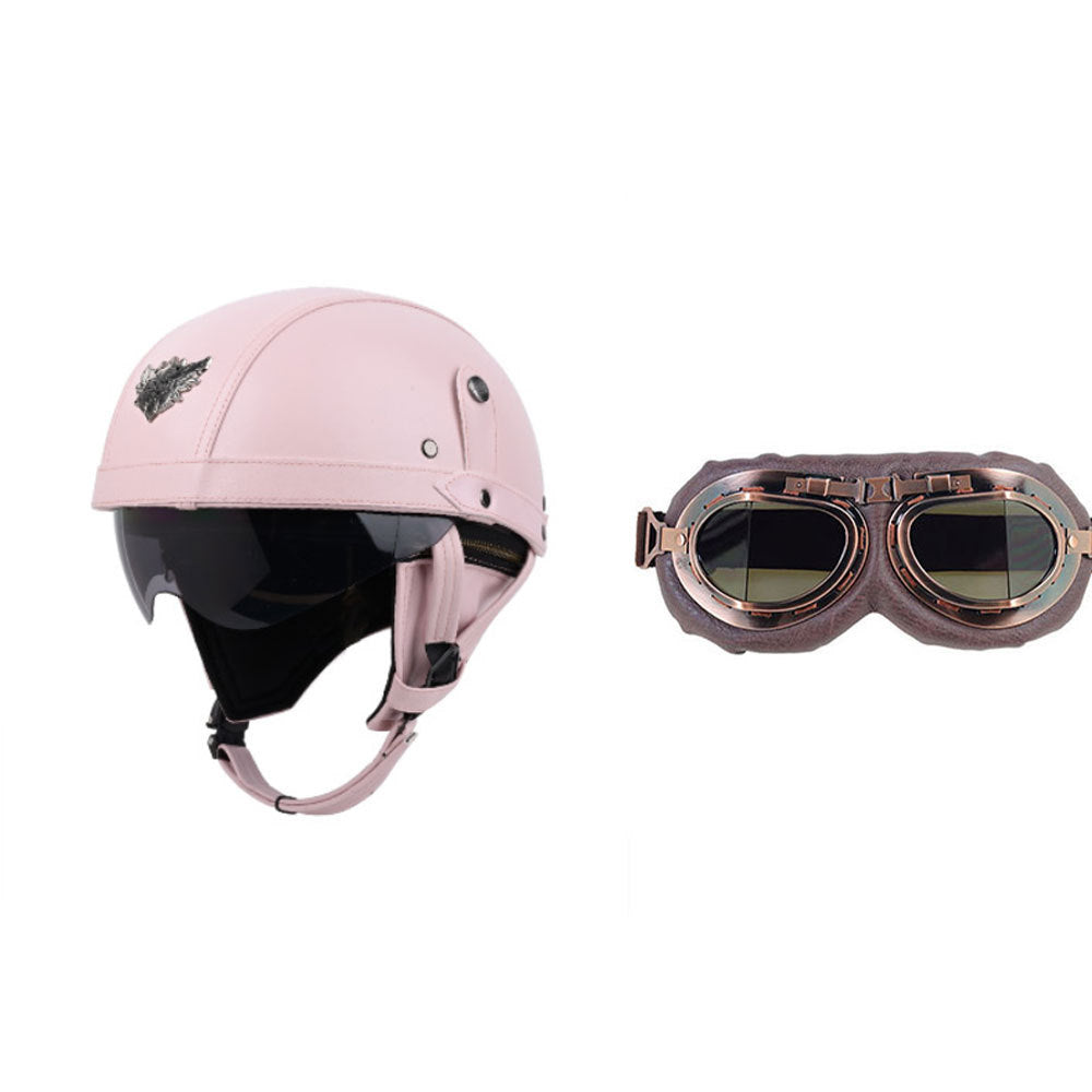 Cross-border Export Retro Personalized Helmet Lens with Label Motorcycle Half Helmet Scooter Cruise Leather Helmet Prince Helmet