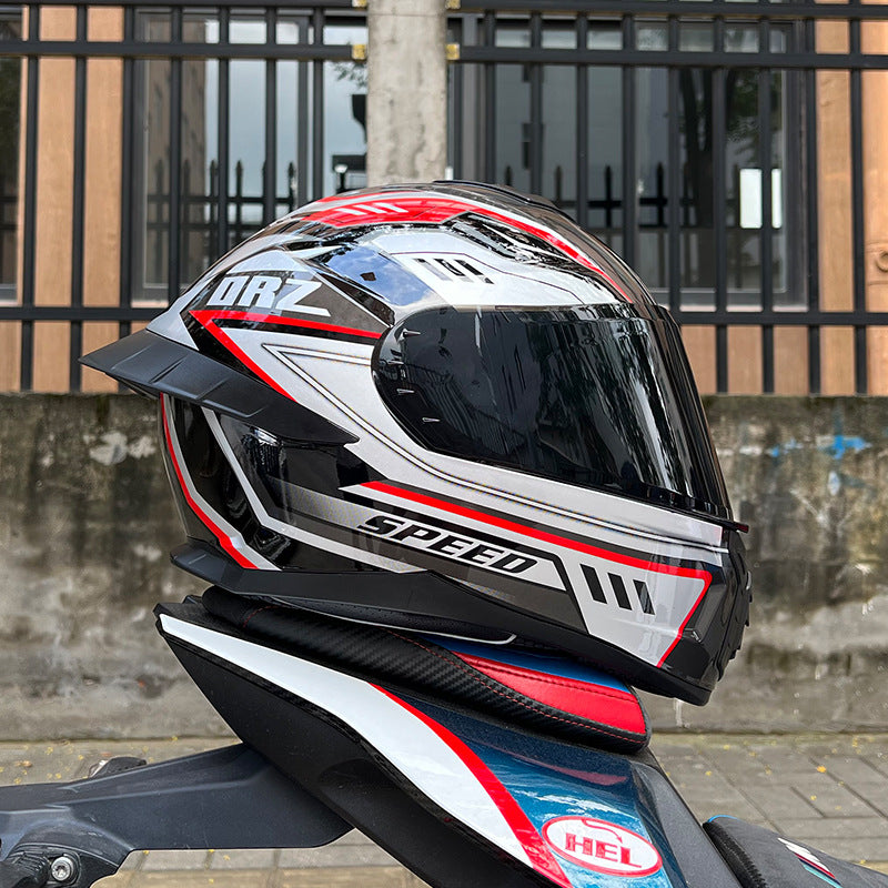 Orz3C Certified Motorcycle Helmet Men's and Women's Dual-Lens Full-Face Helmet Summer Personalized Tail Bluetooth Semi-Full Coverage