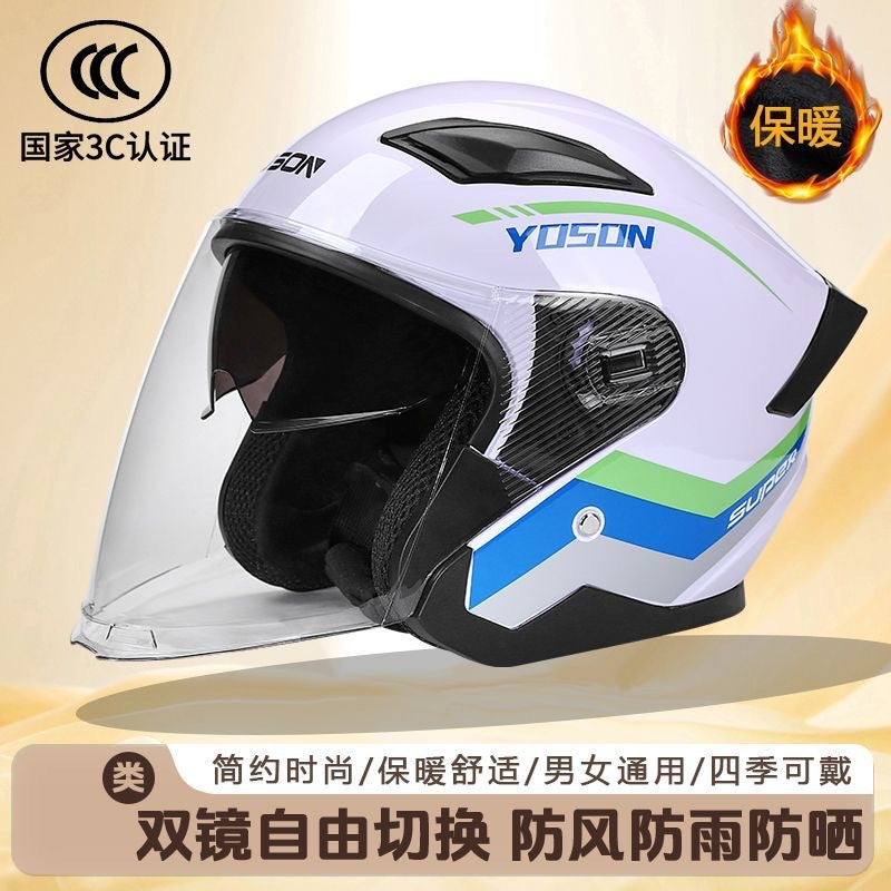 Double-Mirror National Standard Certified Helmet for Electric Vehicles, Unisex Half-Helmet for All Seasons, Safety Helmet for Riding Motorcycles