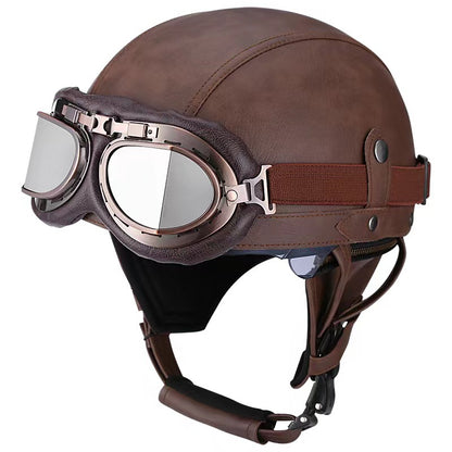 Cross-border Export Retro Personalized Helmet Lens with Label Motorcycle Half Helmet Scooter Cruise Leather Helmet Prince Helmet