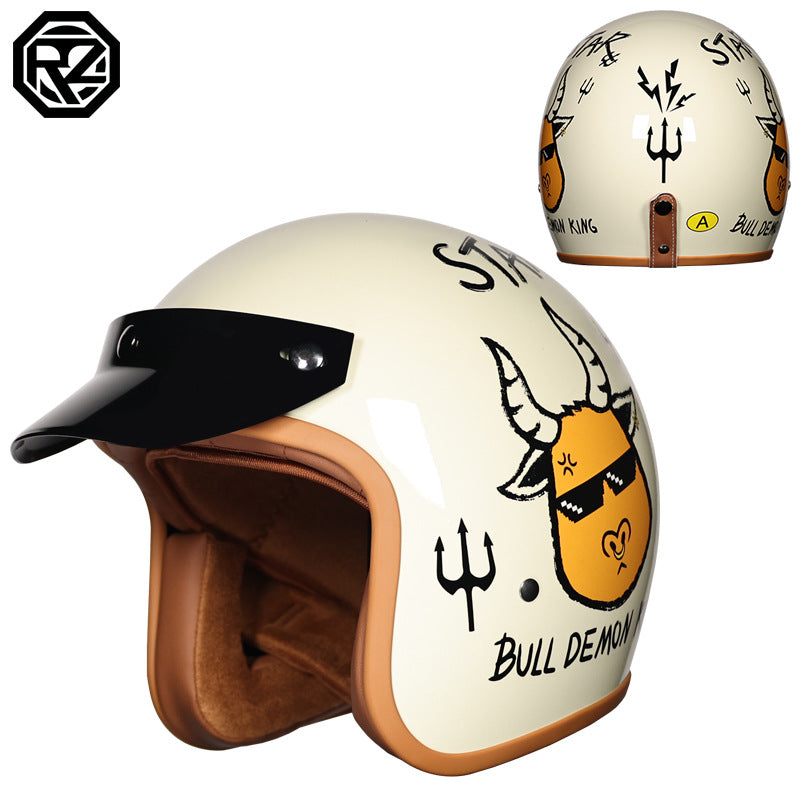 Orz Retro Helmet Motorcycle Safety Helmet High Color Value Pedal Motorcycle Three and a Half Helmet Men and Women Four Seasons