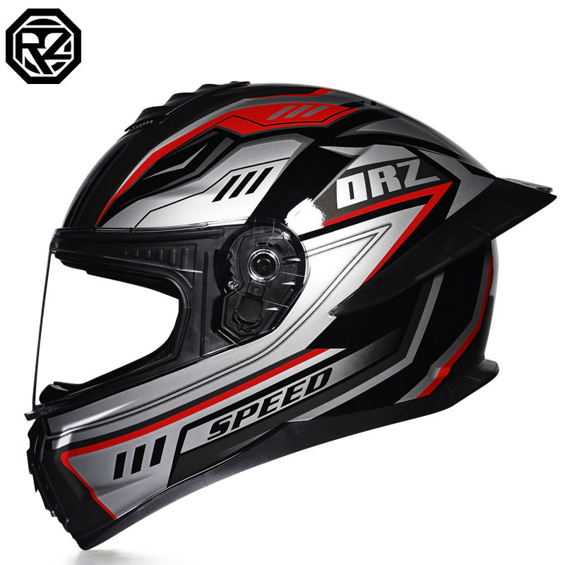 Orz3C Certified Motorcycle Helmet Men's and Women's Dual-Lens Full-Face Helmet Summer Personalized Tail Bluetooth Semi-Full Coverage
