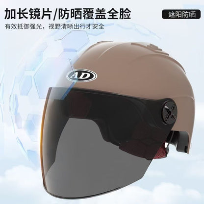 Ad Electric Motorcycle Helmet for Men and Women, Summer 3C Certified Half Helmet, Battery Car Safety Helmet, Sun Protection for Riding