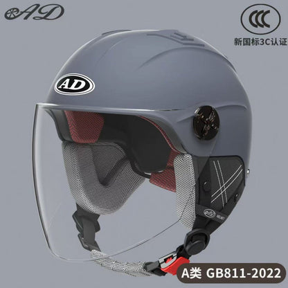 Ad Electric Motorcycle Helmet for Men and Women, Summer 3C Certified Half Helmet, Battery Car Safety Helmet, Sun Protection for Riding