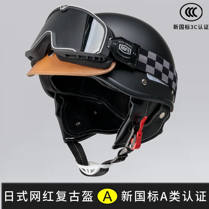 Electric Motorcycle Helmet for Women and Men, Japanese Retro Style, Cruiser Motorcycle Half Helmet, Summer 3C Certified Internet Celebrity Helmet