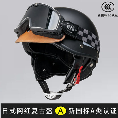 Electric Motorcycle Helmet for Women and Men, Japanese Retro Style, Cruiser Motorcycle Half Helmet, Summer 3C Certified Internet Celebrity Helmet
