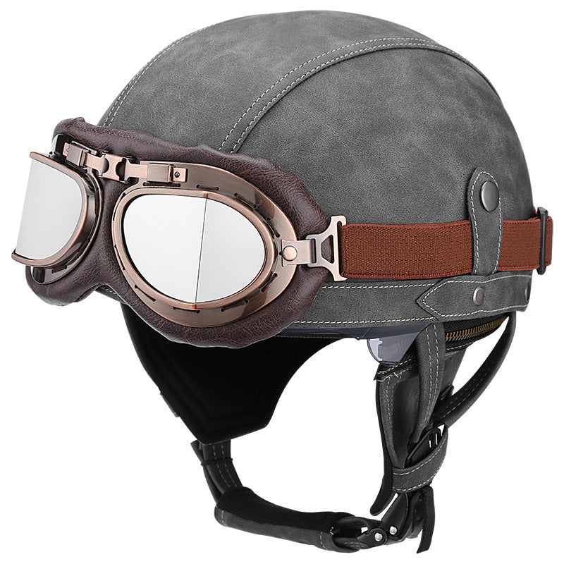 Cross-border Export Retro Personalized Helmet Lens with Label Motorcycle Half Helmet Scooter Cruise Leather Helmet Prince Helmet