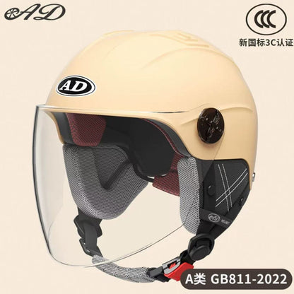 Ad Electric Motorcycle Helmet for Men and Women, Summer 3C Certified Half Helmet, Battery Car Safety Helmet, Sun Protection for Riding