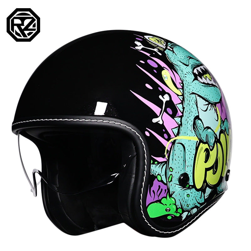 Orz Retro Helmet for Men and Women 3C Certified Motorcycle Half Helmet for Girls Winter Universal Four-Season Electric Motorcycle