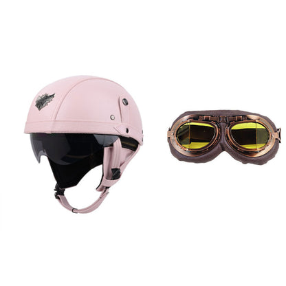 Cross-border Export Retro Personalized Helmet Lens with Label Motorcycle Half Helmet Scooter Cruise Leather Helmet Prince Helmet